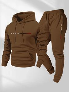 Men's Paris letter printed hoodie and drawstring sweatpants set