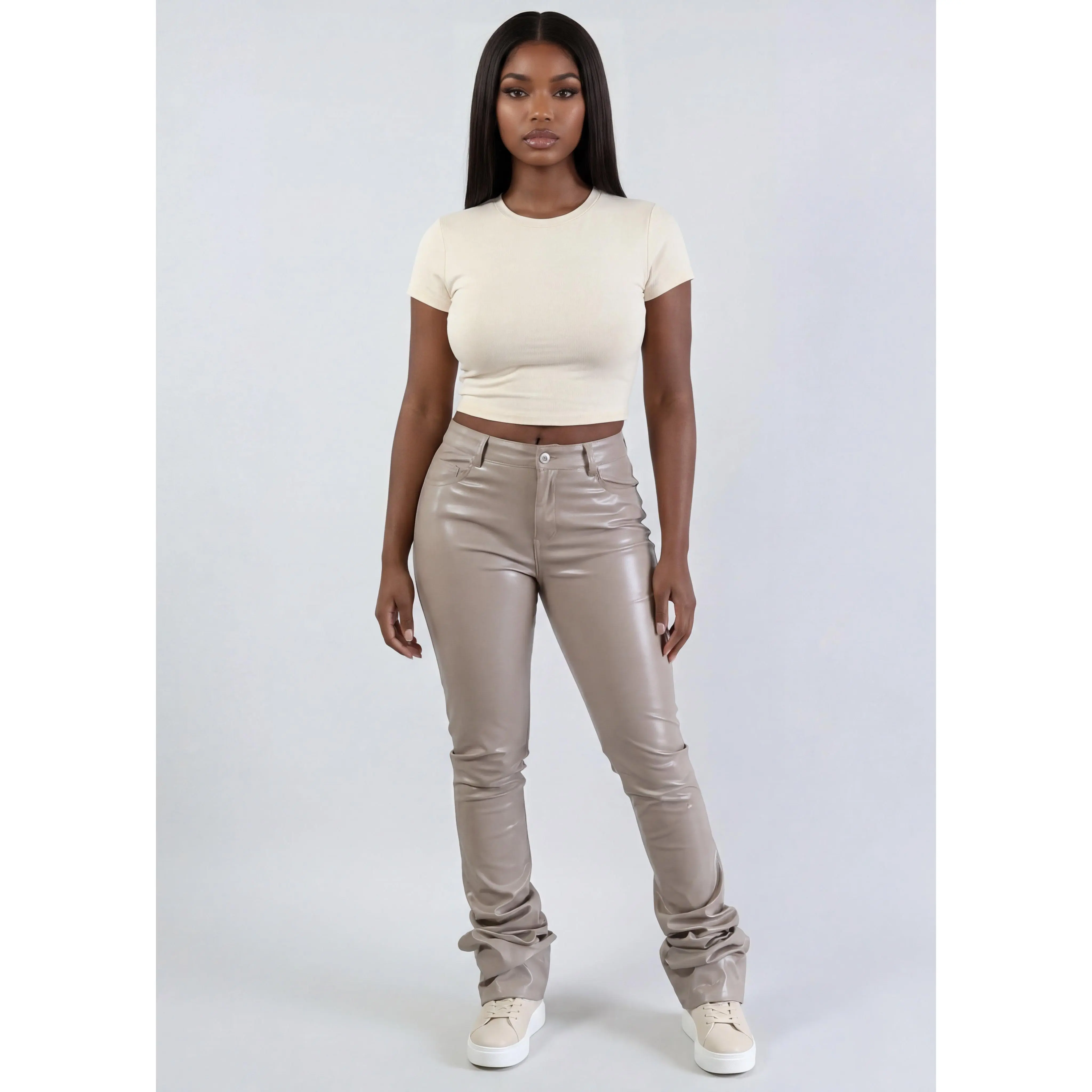 PU Leather Stacked Pants