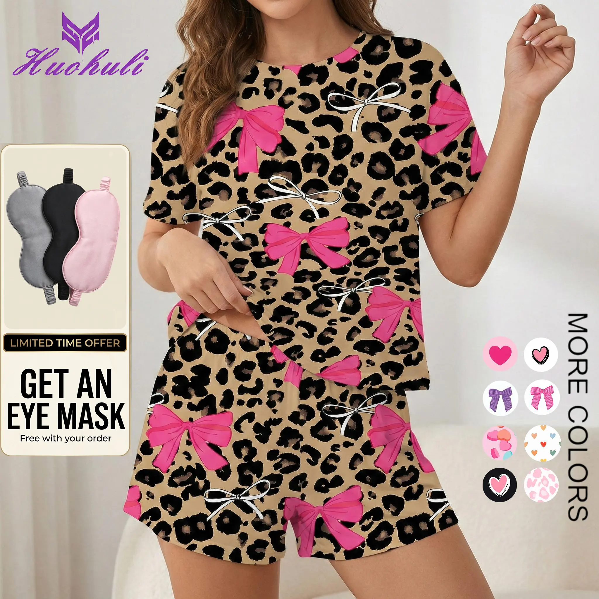 HUOHULI Women's 2-Piece Shortsleeve Top & Shorts Loungewear PJ Set - Soft, Stretchy, Loose Fit, Skin-Friendly Elastic Waist Women's Matching Pajama Sets for Home, Summer Use, 2 Piece Sets