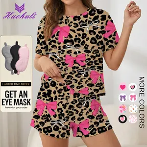 Two-Piece Set Women's Soft Short Sleeve Top & Elastic Waist Shorts Sleepwear Comfy Loungewear All Seasons Homewear, Stretchy Loose Soft and Skin-friendly Loungewear