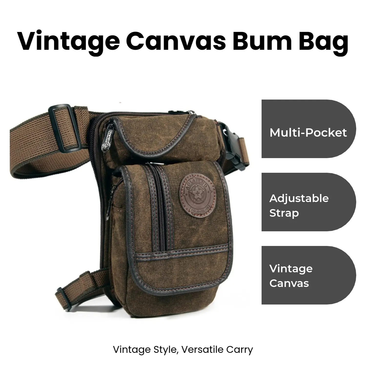 Holanew Vintage Graphic Canvas Drop Leg Bag, Unisex Contemporary Leg Travel Bag with Multiple Pockets for Outdoor Camping, Ruck Sack, Outdoors, Men's Accessories, Durable