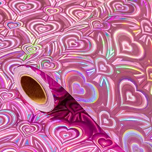 Shimmer Heart Wrapping Paper, Mini Roll, 17 Inch X 33 , Holographic Iridescent   Wrapping Paper with Love Foil for Valentine's Day, Girl Birthday Party, Wedding Shower, Christmas