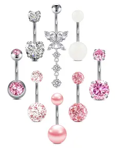 Stainless Steel Zircon Belly Ring Set, Butterfly Heart Decorative Navel Rings, 8 Piece Fashion Body Jewelry Piercing Jewelry, Elegant Rhinestone Design for Women and Girls, Belly Button Jewelry