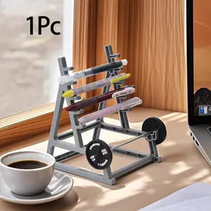 1 Piece Mini Barbell Gym Equipment Pen Holder, Creative Office Desktop Ornament Pen Holder Stationery Storage Box Decoration