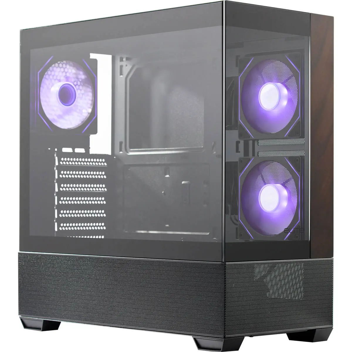 CoolerMaster Elite 690 Wood ARGB Tempered Glass ATX Mid Tower Case, Black, Wood Panel, Argb Lighting