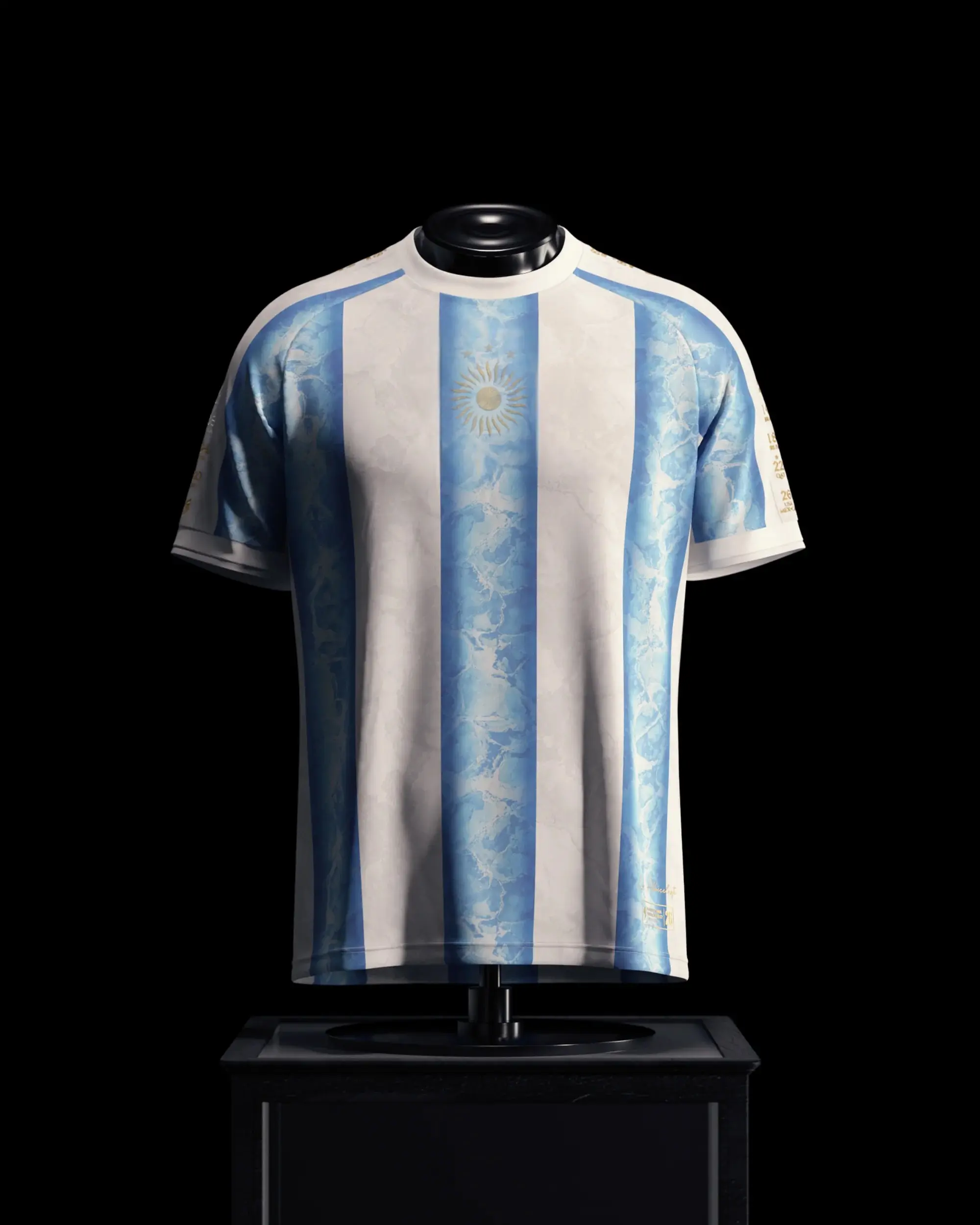 Argentina White Sky Blue Marble Soccer Jersey, Three-Star Sun Graphic Football Jersey, Unisex Short Sleeve Fan Jersey, Game Day Athletic Sportswear and Streetwear Shirt for Men Women