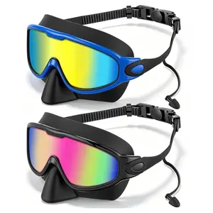 Adult Swimming Goggles with Nose Clip and Ear Plugs, Diving Swimming Goggles, Wide Vision Anti-Fog UV Protection, Leak-Proof Snorkel Mask for Men and Women, Water Goggles, Swim Glasses