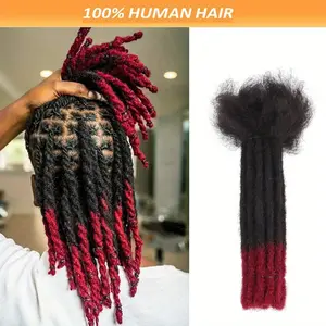 Hot Wholesale 10 Strands/Pack 0.24inch Wide Real Human Hair Loc Extensions - Black-to-Red Gradient Handmade Dreadlocks, Curly Wave Texture, Unisex Summer Fashion Extensions for Men/Women, 1b Virgin Hair (Dyeable), Stylish Hair Upgrade, Bold Hair Statement