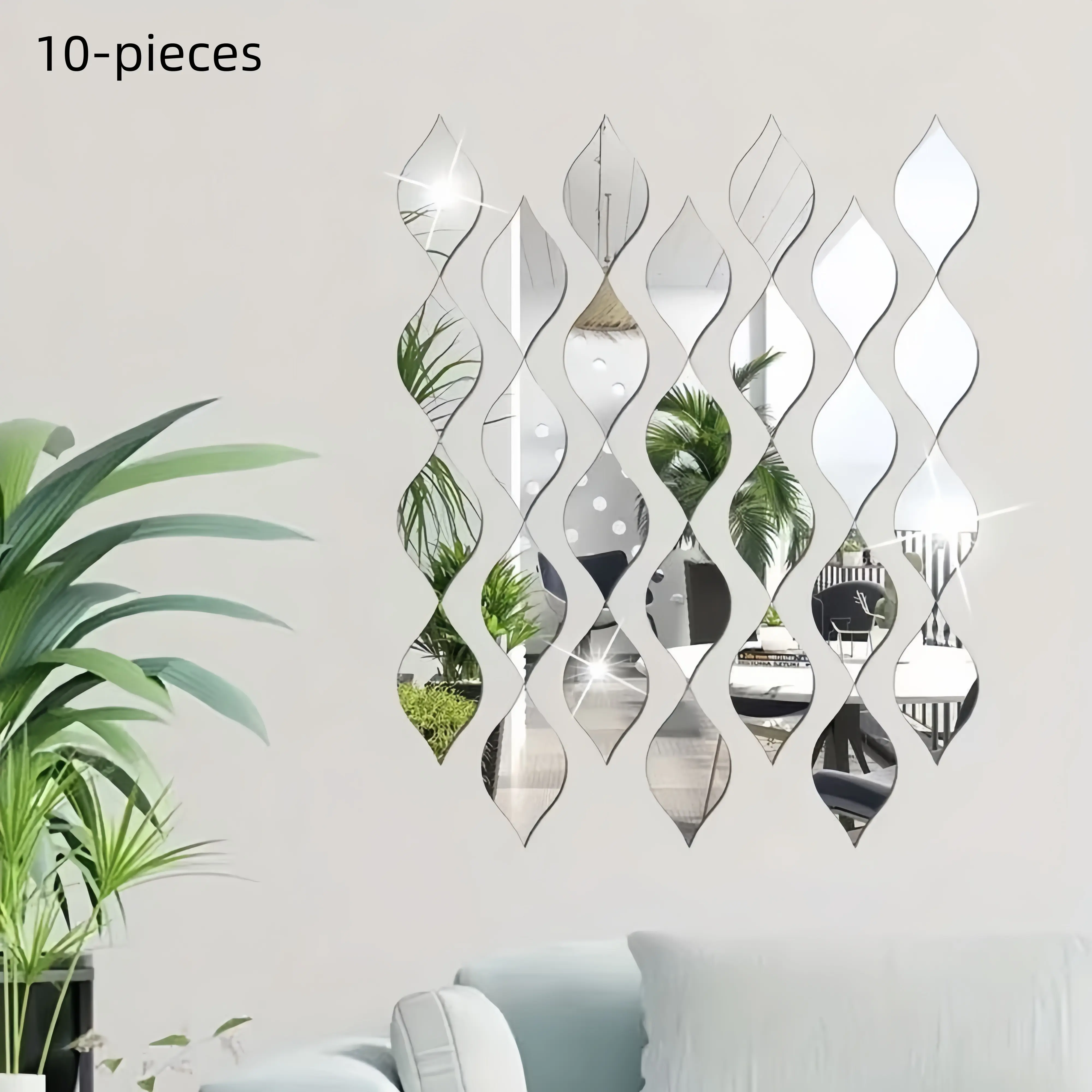 10-Piece Leaf-Shaped Self-Adhesive Wall Decal Mirrors, 15x8cm 1mm Thick PS Plastic Decor, Peel-and-Stick Golden Accessory for Modern Interiors (Sports & Outdoor Camping Furniture Add-on), Self Adhesive Sticker