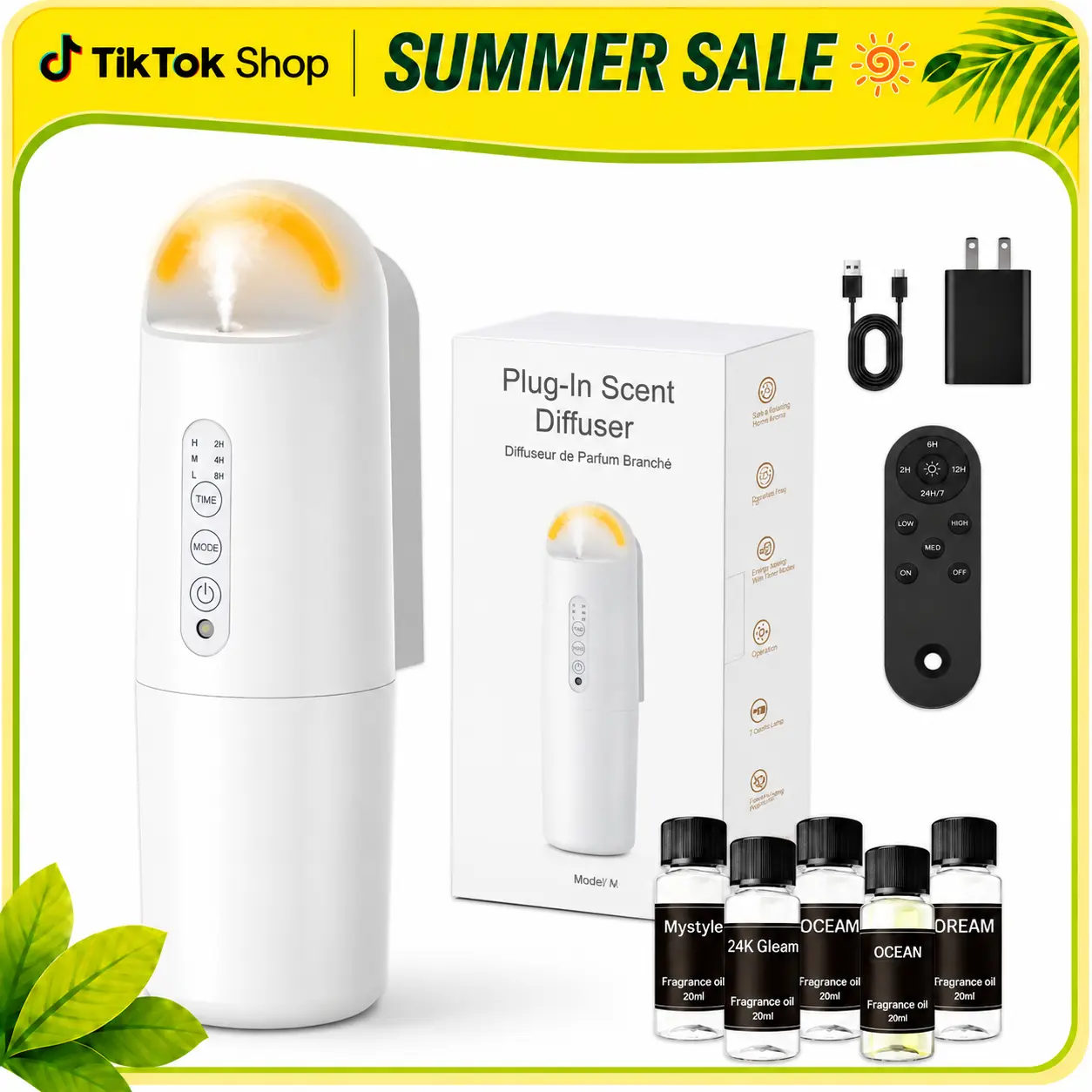 Plug in Waterless Essential Oil Diffuser, Elegant Waterless Scent Diffuser Starter Kit with 24H Smart Timer & Light Sensor, Aromatherapy Diffusers for Home, Office, 100ML