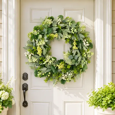 24-Inch Handcrafted Artificial Eucalyptus Wreath - All-Seasons Front Door Decor, Indoor-Outdoor Round Festive & Home Supplies Accessory, Eucalyptus Vines Wreaths Garlands & Swags