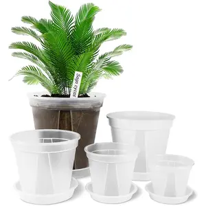 Transparent Plastic Garden Pots Planter with  4/5 /6/7 /8 inch  Pot  Pots Drainage Hole for House , , , and Cactus with 10 count  Labels, 5-Set