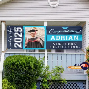 Custom Graduation Banner 2025 with Photo, Congrats Class of 2025 Sign!, Personalized Grad Banner, Custom Name, School & Year, Personalized Outdoor Grad Decor, Congrats Grad Custom Banner