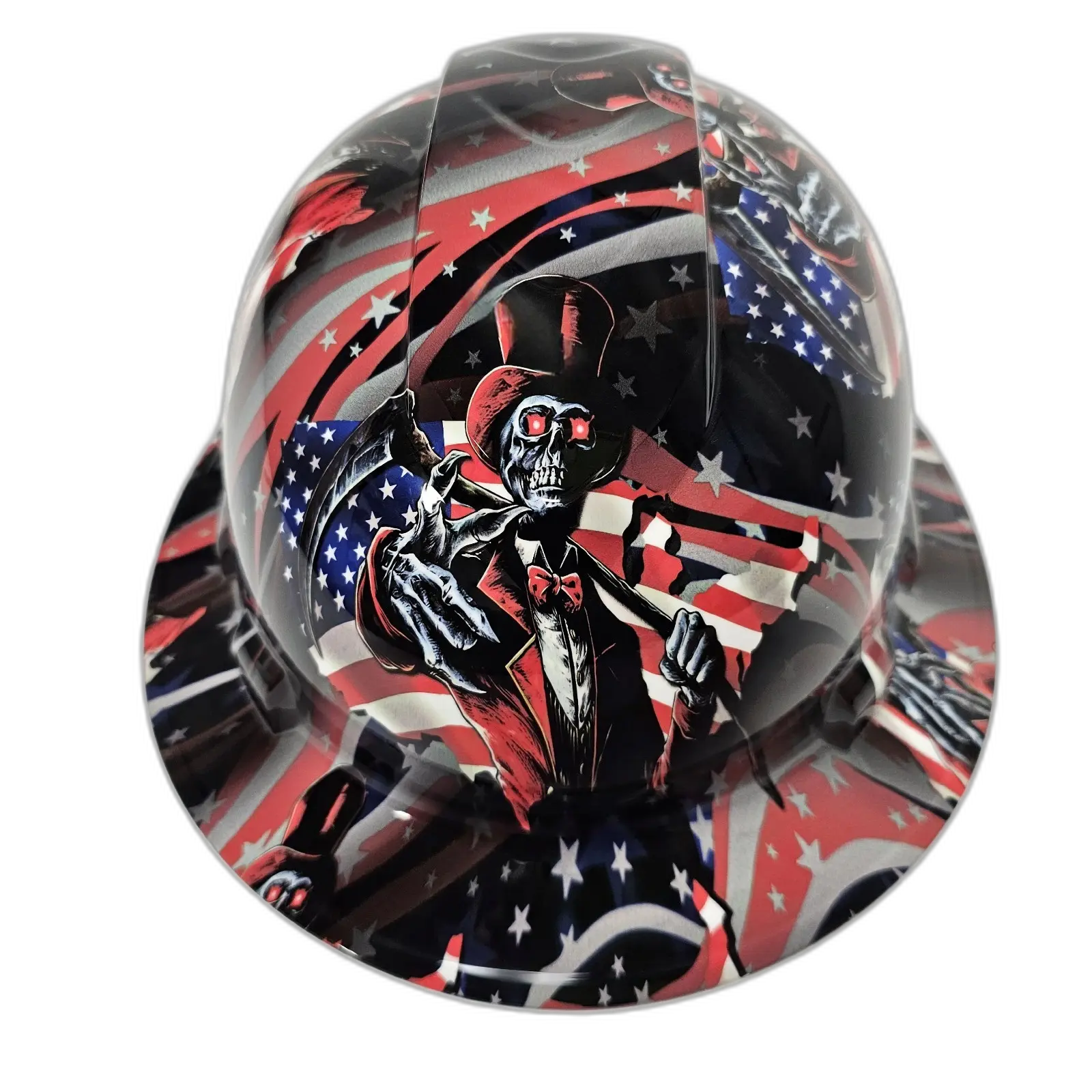 Grim Reaper on American Flag - Custom Hydro Dipped Full Brim Hard Hat