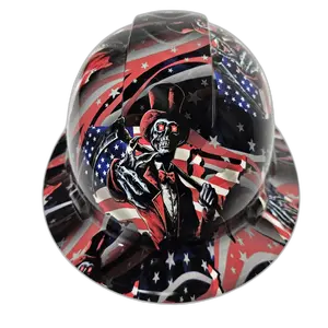 Grim Reaper on American Flag - Custom Hydro Dipped Full Brim Hard Hat