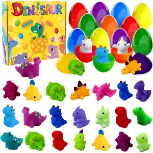24pcs Dinosaur Squishy Toy Prefilled Easter Eggs, Kawaii Mochi Squishies Stress Relief Toys Filled Plastic Easter Eggs for Easter Basket Stuffers Party Favor Egg Hunt for Kids