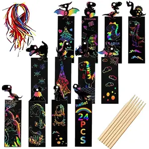 12/24pcs DIY Scratching Bookmark with Bamboo Sticks Creative Handmade Unique Bookmark Suitable for Novel Picture Book School Office Supplies