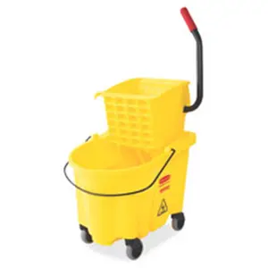 212 MAIN High-Capacity Steel Frame Commercial Mopping Cleaner - Rubbermaid RCP7480YEL Wave Brake Side Press Mop Bucket, Yellow