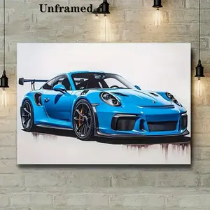 2D Flat Painting, 1-piece Canvas Painting, Fashionable Speed Blues Performance Car Canvas Art Painting, Frameless Creative Canvas Painting, Suitable for Room Decoration Painting in Home, Bedroom, Kitchen, Living Room, Bathroom, Hotel, Coffee Shop, Office,