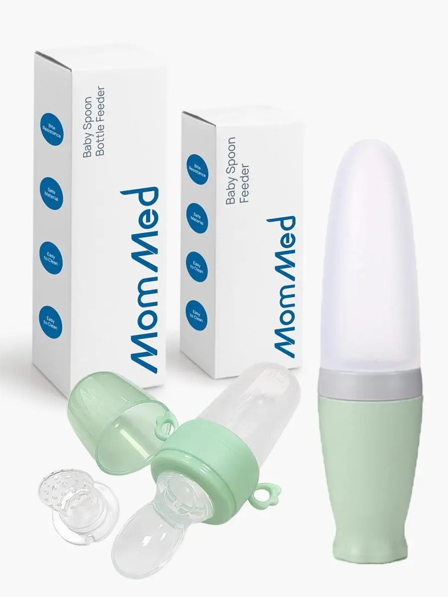 MomMed Food Feeder Baby Fruit Feeder Pacifier, Self Feeding Baby Food Feeder for Teething Relief, Silicone Baby Food Dispensing Spoon