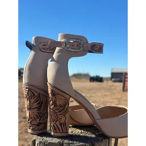 4inch Tan Tooled Heels-size 8.5 Ready to Ship