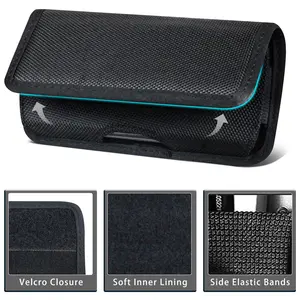 Tactical Belt Clip Phone Holster - Durable Oxford Cloth Adjustable Waistband Bag, Compact Shape Universal Fit Waist Pouch with Metal Clip, Card Slot, Keychain Loop, Compartments, Rugged Carry Case for Outdoor Hiking, Home Organization Storage