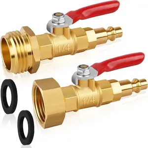 RV Winterize Blowout Adapters, 3/4'' GHT Male & Female Brass Winterizing Plugs, Air Compressor Sprinkler Blow-out Fitting Connector with Shut off Valve, for Camper,Boat,Garden Faucet Marine