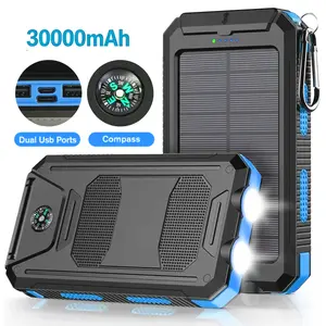 Waterproof Solar Power Bank 30000mAh for Camping Travel | Portable Outdoor Type-C Charger with 3 Outputs & LED Flashlight | Universal Cell Phone External Battery Pack for Outdoor Adventures
