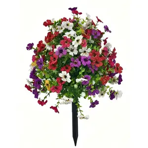 6-Color Artificial Flowers with Built-in Ground Stake, Plastic Faux Daisy Flowers with Eucalyptus Leaves for Outdoor Indoor Garden Home Decor, Fake Greenery Plants for Porch Patio