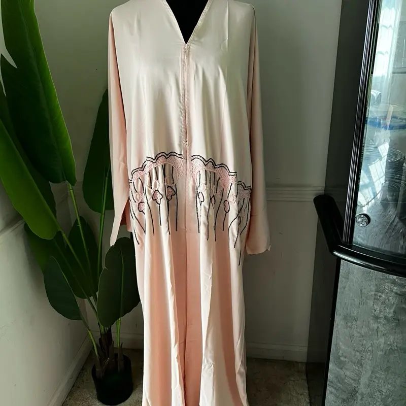 Elegant Embroidered Open Abaya with Matching Hijab