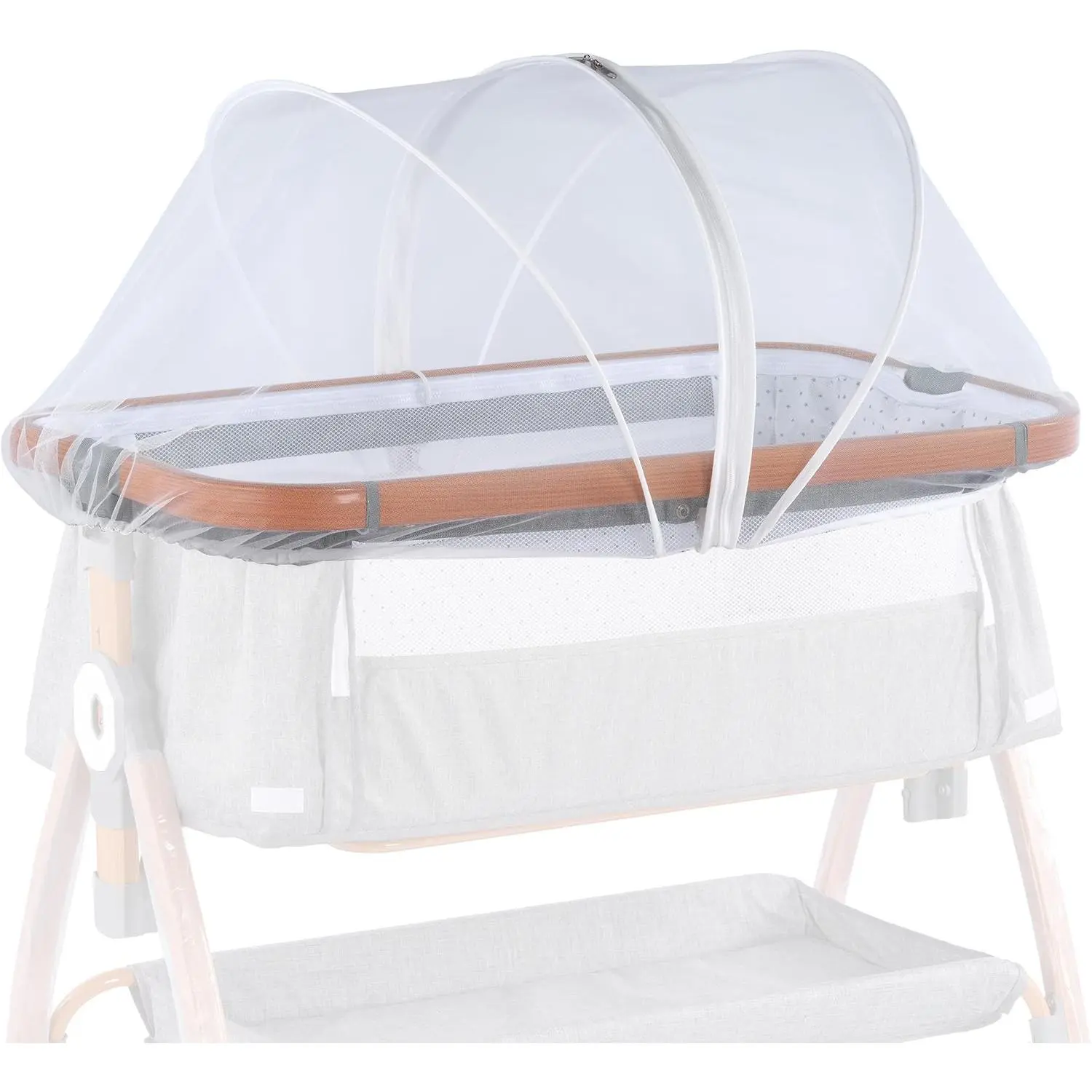 Bassinet Net Cover with 2-Way Zipper for Baby Bassinet Bedside Sleeper Travel Crib White
