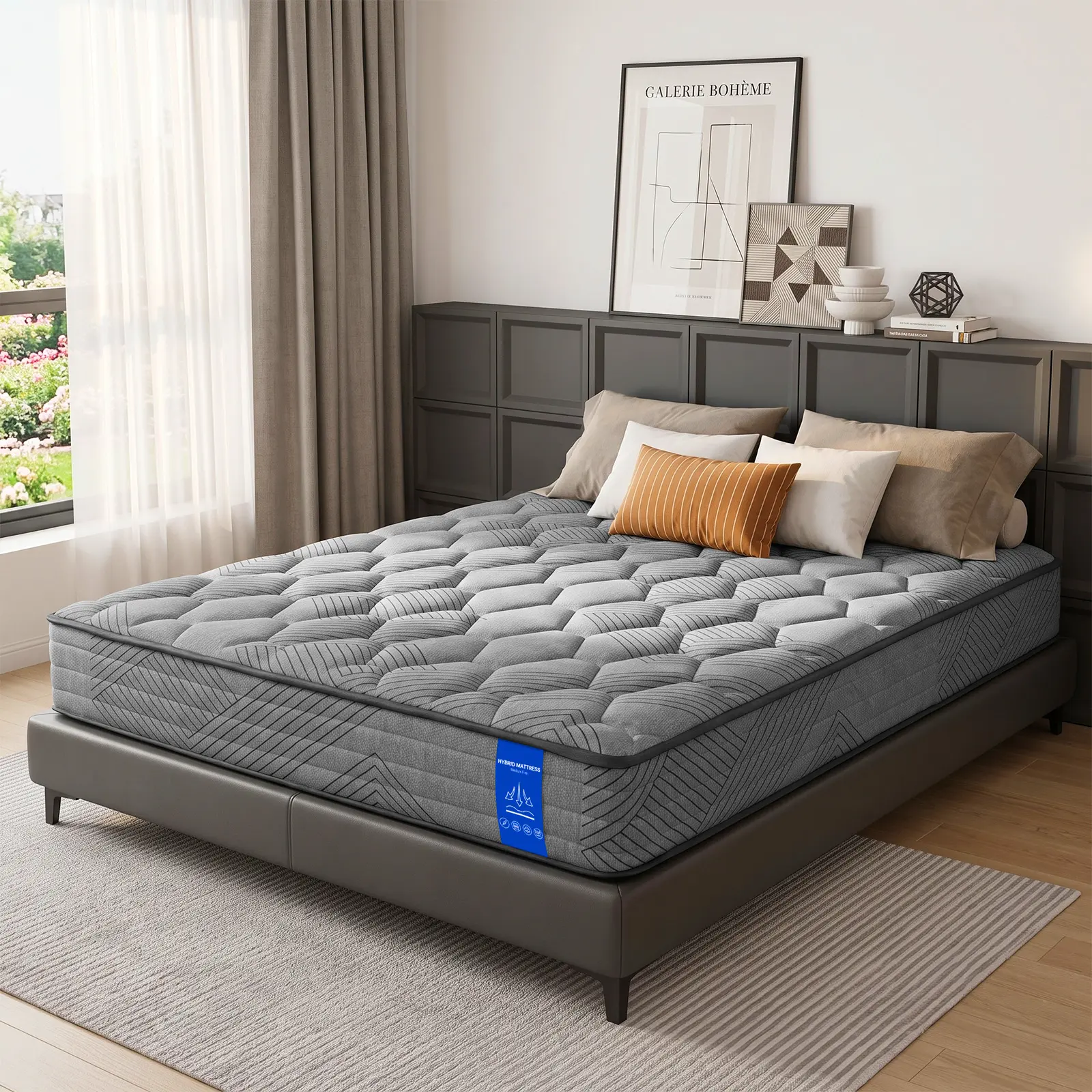 12" Minimalist Gray Hybrid Mattress in a Box - Medium Firm Gel Memory Foam & Pocket Spring Bed with 0 Motion Transfer, Breathable Cooling Mattress for Restful Sleep