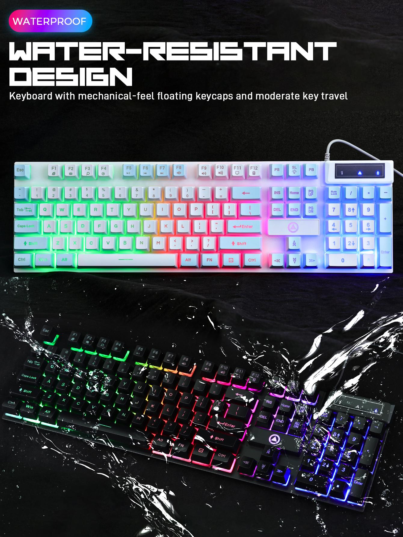 104 Gaming Keyboard Wired, laptop Keyboards with Creamy Cute Number Pad for PC, Mechanical usb c Keyboard with Tactile switch feel Floating Keycaps, Rainbow Mixed-Color Backlit Keyboard & Multimedia Keys for Gamer