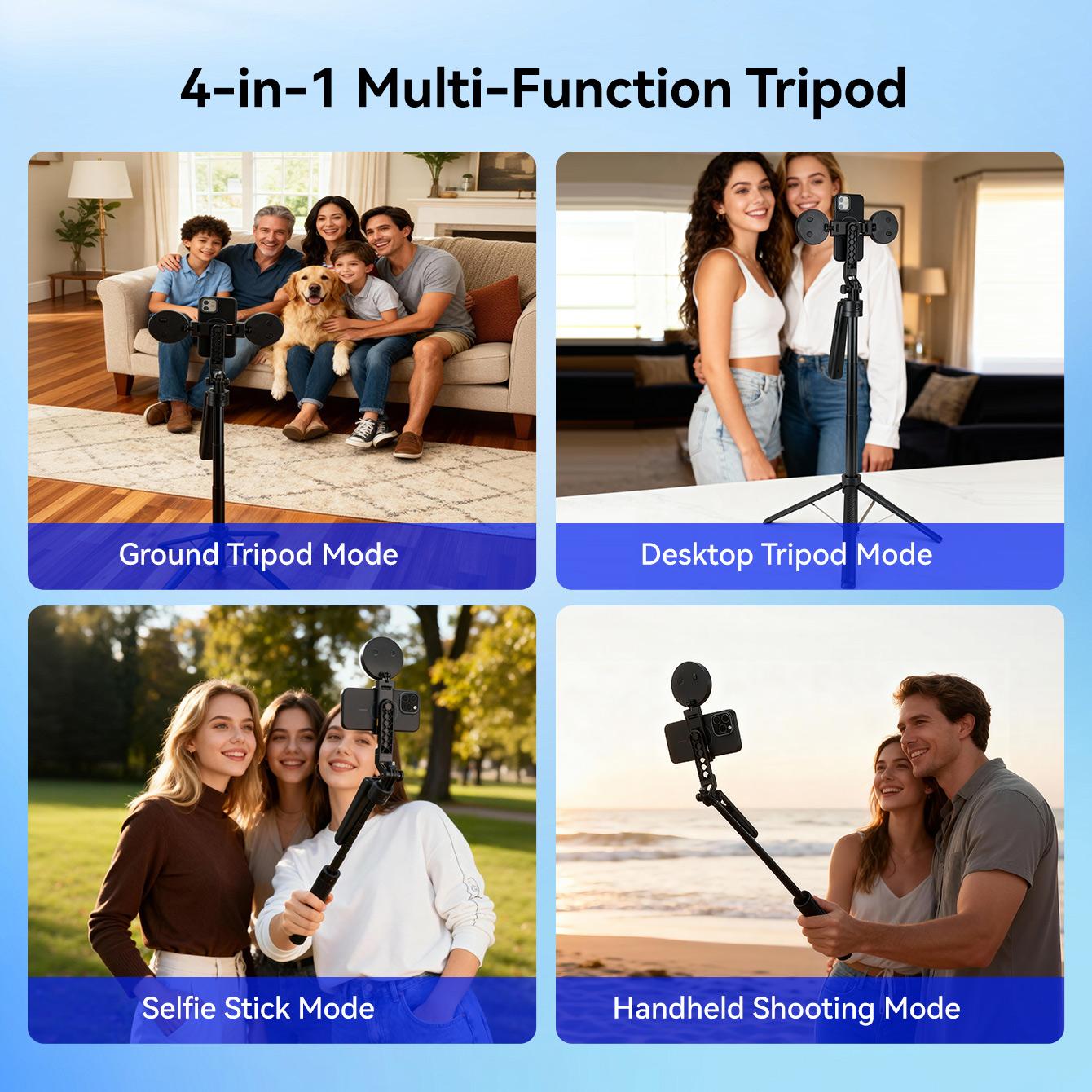 2025 New AI Selfie Stick Tripod, 360° Face Tracking. Multi-func Phone Mount W/ Remote & Fill Light, Adjustable Height, Sturdy Base. Compatible W/ IPhone & Android, For YouTube Recording & Travel Photography. Sleek Metal Finish, Durable.