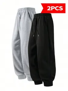 Men's Solid Color Long Printed Sport Pants, Corset Design, Basic Fitness Jogging Pants, 100% Polyester, Comfortable, Home & Outdoor Wear
