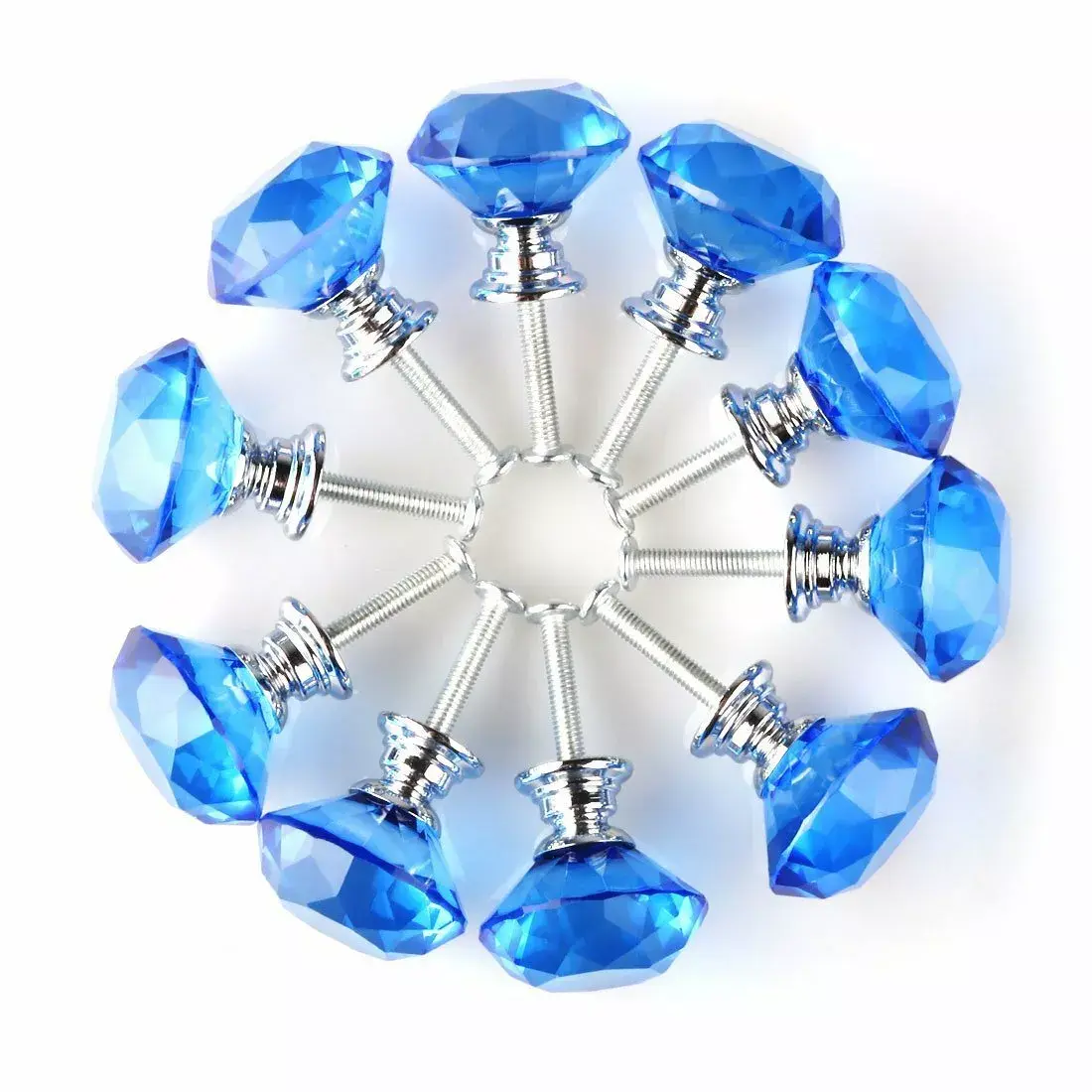 10 Pcs 30mm Crystal Clear Glass Cabinet Drawer Pulls, Vintage, Shabby Chic for Kitchen, Dresser, Cupboard, Bathroom, Wardrobe (Blue)
