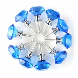 10 Pcs 30mm Crystal Clear Glass Cabinet Drawer Pulls, Vintage, Shabby Chic for Kitchen, Dresser, Cupboard, Bathroom, Wardrobe (Blue)