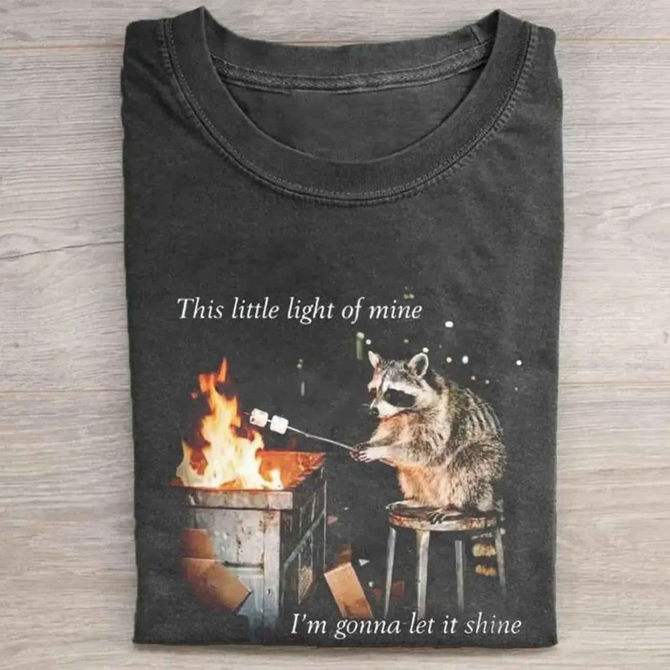 Raccoon Roasting Marshmallows Shirt, This Little Light Of Mine Meme Tee, Funny Trash Panda Graphic Top, Cute Animal Bonfire Shirt, Unisex