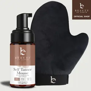 [BEAUTY BY EARTH] Self Tanner Mousse Discovery Kit - Sunless Tanning with Applicator Mitt for First-Timers & Travel Clean, Streak-Free Tan