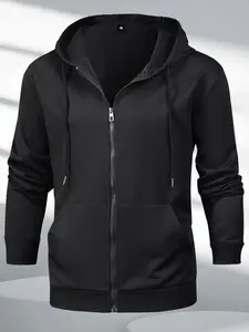 Men's spring and autumn lightweight regular-fit long-sleeve personalized pocket zipper hoodie fashion casual sports outdoor men's thin jacket shirt coat, suitable for leisure, sports, running, fitness, and outdoor activities.