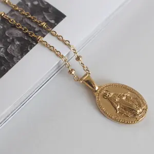 Mini Small Miraculous Medal Virgin Mary Necklace Catholic Christian Gifts for Women Men Protection Necklace Baptism Gift