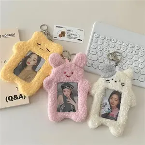 kawaii Cartoon Plush Pocard Holder Korean Id Card Holder Keychain kawaii Desk Accessories Kpop Stationery Idol Display Stand