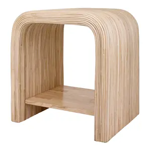 360 Stand Kyran Rattan Modern Accent Side & End Table - Fully Built, Natural Tone, Open Shelf, Plastic Glides, Waterfall Edge, Natural Finish, Modern Accent Tables