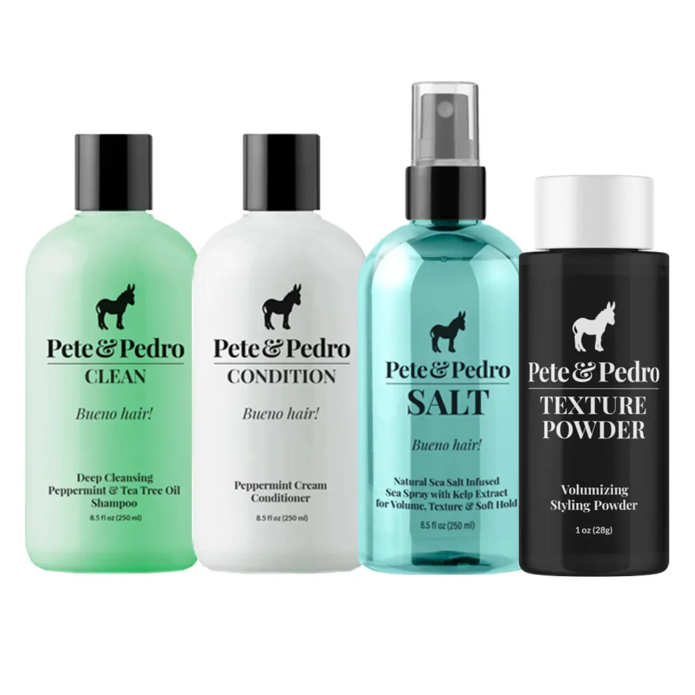 The First Timer Best Sellers Hairstyling & Haircare Kit – Clean Shampoo, Peppermint Conditioner, Sea Salt Spray & Choice Of Texture Powder Or Hair Putty | Volume, Texture, All-Day Hold | Short, Medium, Thick, Fine, Oily Hair | Promote Healthy Scalp & Hair