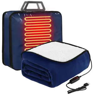 USB Heated Blanket 50"x60" Large Heating Throw 5v Powered with Timer Function and Temperature Controller for Car Winter Travel Home Office Camping(Navy Blue and White,Color)