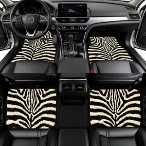 2pcs/4pcs Zebra Fur Pattern Printed Car Floor Mats, Full Coverage Universal All-Season Car Mats, XPE Anti-Slip Wear-Resistant Car Mats Suitable for SUV Car Interiors, Fine Texture Car Carpets