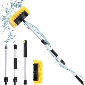54"  Wash Brush with Long Handle and 12" Soft Bristle Brush , Water Flow-Thru  Washing Brush with Hose Attachment for Cleaning , RV, , Boat, Camper, House Siding and