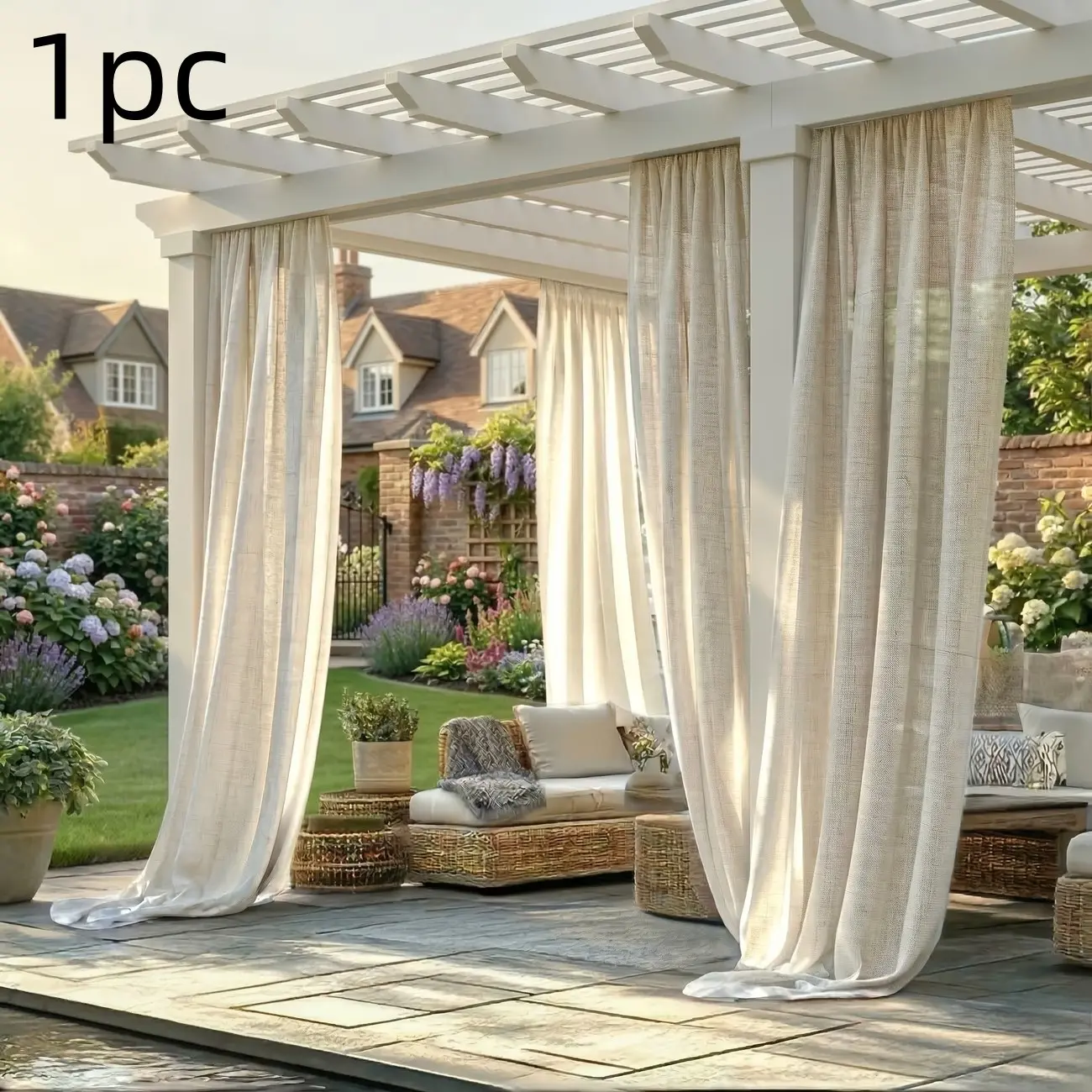 1pc Natural Texture Solid Color Outdoor Curtains, Durable Polyester, Ideal for Patios, Gardens, Camps, Balconies, Elegant Fashion Style, Gazebo Curtains Outdoor, Home Decoration Curtain, Home Decorative Curtain