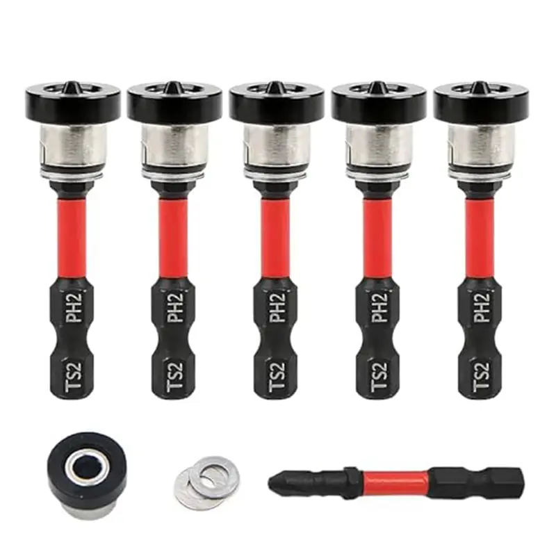 5pcs Magnetic Drywall Screw Setter, PH2 Screwdriver Bits with 1/4" Hex Shank, 50mm Plasterboard Screw Locating Drilling Tools