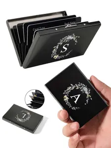 Letter Pattern Card Holder, Ultra-thin Card Box with 6 Card Slots, RFID Wallet ID Bank Credit Card Clip, Minimalist Thin Aluminum Metal Wallet, Business Card Holder